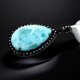 Larimar Gemstone Pendant, Natural Larimar Pave Diamond Pendant, Spiritual Healing Jewelry, Chakra Jewelry, December Birthstone Pendant Gifts