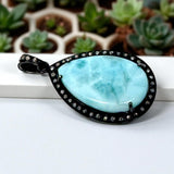 Larimar Gemstone Pendant, Natural Larimar Pave Diamond Pendant, Spiritual Healing Jewelry, Chakra Jewelry, December Birthstone Pendant Gifts