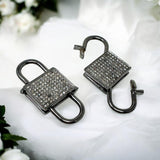 Pave Diamond Lock, Black Rhodium over Sterling Silver Double Sided Clasp and Double Sided Diamonds, 24.5mm x 14mm , 1 Pc