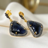 Blue Sapphire Earrings, Pave Diamond Victorian Jewelry, Spiritual Healing Gemstone Earrings, Chakra Jewelry, September Birthstone Gifts