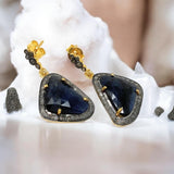 Blue Sapphire Earrings, Pave Diamond Victorian Jewelry, Spiritual Healing Gemstone Earrings, Chakra Jewelry, September Birthstone Gifts