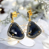 Blue Sapphire Earrings, Pave Diamond Victorian Jewelry, Spiritual Healing Gemstone Earrings, Chakra Jewelry, September Birthstone Gifts
