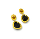 Yellow Sapphire and Smoky Sapphire Gemstone Earrings, Pave Diamond Earrings , Chakra Jewelry, Spiritual Healing Jewelry, Crystal Earrings