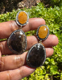 Yellow Sapphire and Smoky Sapphire Gemstone Earrings, Pave Diamond Earrings , Chakra Jewelry, Spiritual Healing Jewelry, Crystal Earrings