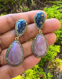 Pave Diamond Sapphire Earrings, Natural Pink and Blue Sapphire Gemstone Earrings, Spiritual Healing Crystal Jewelry, Chakra Jewelry Gifts