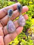 Pave Diamond Sapphire Earrings, Natural Pink and Blue Sapphire Gemstone Earrings, Spiritual Healing Crystal Jewelry, Chakra Jewelry Gifts