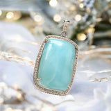 Larimar Gemstone Pendant, Larimar Pave Diamond Sterling Silver Pendant, Spiritual Healing Energy Pendant Chakra Jewelry, December Birthstone