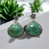 Genuine Emerald Pave Diamond Earrings, Natural Gemstone Earrings, Victorian Jewelry Gifts for Her