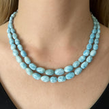 Larimar Necklace, Sterling Silver Double Strand Gemstone Necklace, Spiritual Healing Crystal Jewelry, Chakra Jewelry, December Birthstone