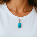 Silver Turquoise Pendant, Spiritual Healing Crystal Jewelry, Chakra Jewelry, Robin Egg Sleeping Beauty Turquoise Pendant, Birthstone Pendant