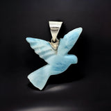 Rare Larimar Bird Pendant, Silver Spiritual Jewelry, Emotional Balance Energy Healing Crystal Pendant, Chakra Jewelry, December Birthstone,