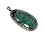 Rare Emerald Diamond Pendant, May Birthstone Silver Gemstone Pendant, Spiritual Healing Crystal Jewelry, Heart Chakra Jewelry 2.5”x 1.30”