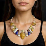 Multi Gemstone Bib Necklace , Spiritual Healing Crystal Cluster Necklace, Sterling Silver Adjustable Necklace, Chakra Jewelry Gifts for Her