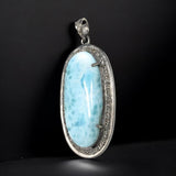 Larimar Gemstone Pendant, Larimar Pave Diamond Pendant, Spiritual Healing Crystal Pendant, Chakra Jewelry, Silver Handmade Jewelry Gifts