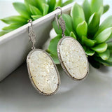 Mother of Pearl Pave Diamond Earrings, Natural Gemstone Nacre Earrings, Sterling Silver Jewelry Gifts for Her, 2.85”x1”