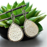 Mother of Pearl Pave Diamond Earrings, Natural Gemstone Nacre Earrings, Sterling Silver Jewelry Gifts for Her, 2.65”x1.25”