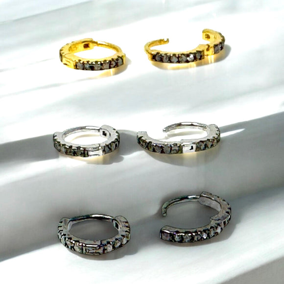 9mm Diamond Huggies Hoop Earrings, Second Piercing Hoop Earrings, Dainty Diamond Hoops, Cartiliage Hoops, Helix Hoops, 6.65mm inner Diameter