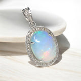 Ethiopian Opal Diamond Pendant, Sterling Silver Opal Gemstone Pendant, Spiritual Healing Chakra Jewelry, October Birthstone Crystal Pendant