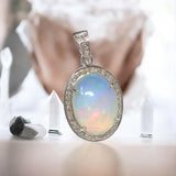 Ethiopian Opal Diamond Pendant, Sterling Silver Opal Gemstone Pendant, Spiritual Healing Chakra Jewelry, October Birthstone Crystal Pendant