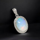 Ethiopian Opal Diamond Pendant, Sterling Silver Opal Gemstone Pendant, Spiritual Healing Chakra Jewelry, October Birthstone Crystal Pendant