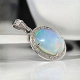 Ethiopian Opal Diamond Pendant, Sterling Silver Opal Gemstone Pendant, Spiritual Healing Chakra Jewelry, October Birthstone Crystal Pendant