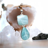 Larimar Gemstone Silver Pendant, Chakra Jewelry, Spiritual Healing Pendant, Energy Healing Crystal Pendant, December Birthtone Jewelry Gift