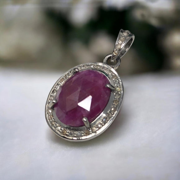 Pink Sapphire Diamond Pendant, Sterling Silver Gemstone Pendant, Spiritual Jewelry, Chakra Healing Crystal Pendant, September Birthstone
