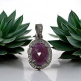 Pink Sapphire Diamond Pendant, Sterling Silver Gemstone Pendant, Spiritual Jewelry, Chakra Healing Crystal Pendant, September Birthstone