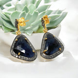 Blue Sapphire Earrings, Pave Diamond Victorian Jewelry, Spiritual Healing Gemstone Earrings, Chakra Jewelry, September Birthstone Gifts