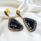 Blue Sapphire Earrings, Pave Diamond Victorian Jewelry, Spiritual Healing Gemstone Earrings, Chakra Jewelry, September Birthstone Gifts