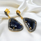 Blue Sapphire Earrings, Pave Diamond Victorian Jewelry, Spiritual Healing Gemstone Earrings, Chakra Jewelry, September Birthstone Gifts