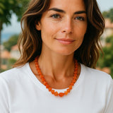 17.25 ” Carnelian Pave Diamond Necklace, Spiritual Gemstone Necklace, Healing Jewelry, Chakra Balancing Jewelry Gifts, July Birthstone Gifts