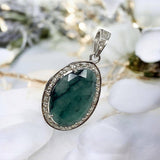 Emerald Diamond Pendant, Sterling Silver May Birthstone Jewelry, Spiritual Healing Heart Chakra Crystal Pendant, Gifts for Her 1.40” x 0.75”