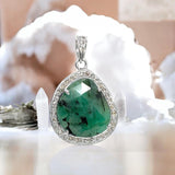 Emerald Diamond Pendant, Sterling Silver May Birthstone Pendant, Spiritual Healing Jewelry, Chakra Balancing Gemstone Pendant, 1.20” x 0.80”