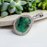 Emerald Diamond Pendant, Sterling Silver May Birthstone Pendant, Spiritual Healing Jewelry, Chakra Balancing Gemstone Pendant, 1.20” x 0.80”
