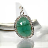 Emerald Diamond Pendant, Sterling Silver May Birthstone Jewelry, Spiritual Healing Chakra Pendant, Emerald Crystal Pendant, 1.30” x 0.75”