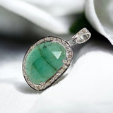 Emerald Diamond Pendant, Sterling Silver May Birthstone Jewelry, Spiritual Healing Chakra Pendant, Emerald Crystal Pendant, 1.30” x 0.75”