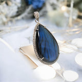 Labradorite Diamond Pendant, Sterling Silver Spiritual Healing Gemstone Jewelry, Chakra Energy Balancing Jewelry, Handmade Crytsal Pendant