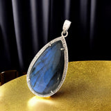 Labradorite Diamond Pendant, Sterling Silver Spiritual Healing Gemstone Jewelry, Chakra Energy Balancing Jewelry, Handmade Crytsal Pendant