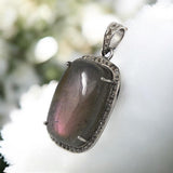 Purple Labradorite Diamond Pendant, Sterling Silver Labradorite Pendant, Spiritual Healing Chakra Balancing Jewelry, Crystal Pendant Gifts