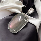 Purple Labradorite Diamond Pendant, Sterling Silver Labradorite Pendant, Spiritual Healing Chakra Balancing Jewelry, Crystal Pendant Gifts