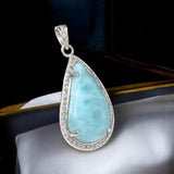 Larimar Gemstone Diamond Pendant, Sterling Silver Chakra Jewelry, Spiritual Healing Crystal Pendant, December Birthstone Gifts for Her