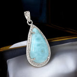Larimar Gemstone Diamond Pendant, Sterling Silver Chakra Jewelry, Spiritual Healing Crystal Pendant, December Birthstone Gifts for Her