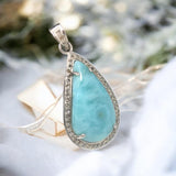 Larimar Gemstone Diamond Pendant, Sterling Silver Chakra Jewelry, Spiritual Healing Crystal Pendant, December Birthstone Gifts for Her