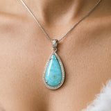 Larimar Gemstone Diamond Pendant, Sterling Silver Chakra Jewelry, Spiritual Healing Crystal Pendant, December Birthstone Gifts for Her