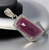Natural Ruby Diamond Pendant, Gemstone Pendant, Sterling Silver Pendant, Pave Diamond Pendant, Genuine Ruby Jewelry Gifts for Her