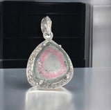 Watermelon Tourmaline Diamond Pendant, Gemstone Pendant, Sterling Silver Watermelon Tourmaline Slice Pendant, October Birthstone Jewelry