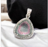 Watermelon Tourmaline Diamond Pendant, Gemstone Pendant, Sterling Silver Watermelon Tourmaline Slice Pendant, October Birthstone Jewelry