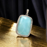 Larimar Gemstone Pendant, Larimar Pave Diamond Sterling Silver Pendant, Spiritual Healing Energy Pendant Chakra Jewelry, December Birthstone