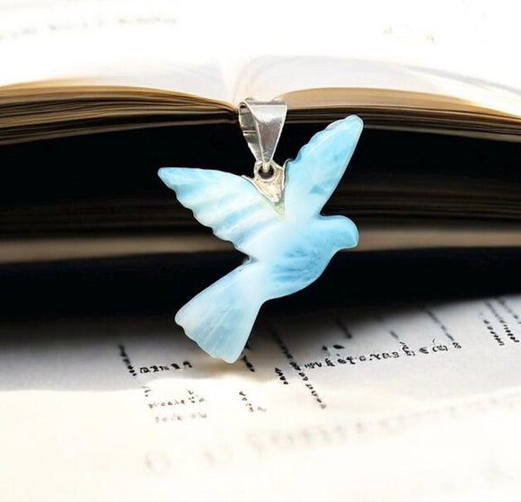 10g Rare Larimar Bird Pendant, Silver Bohemian Jewelry, Dominican Republic Larimar Pendant